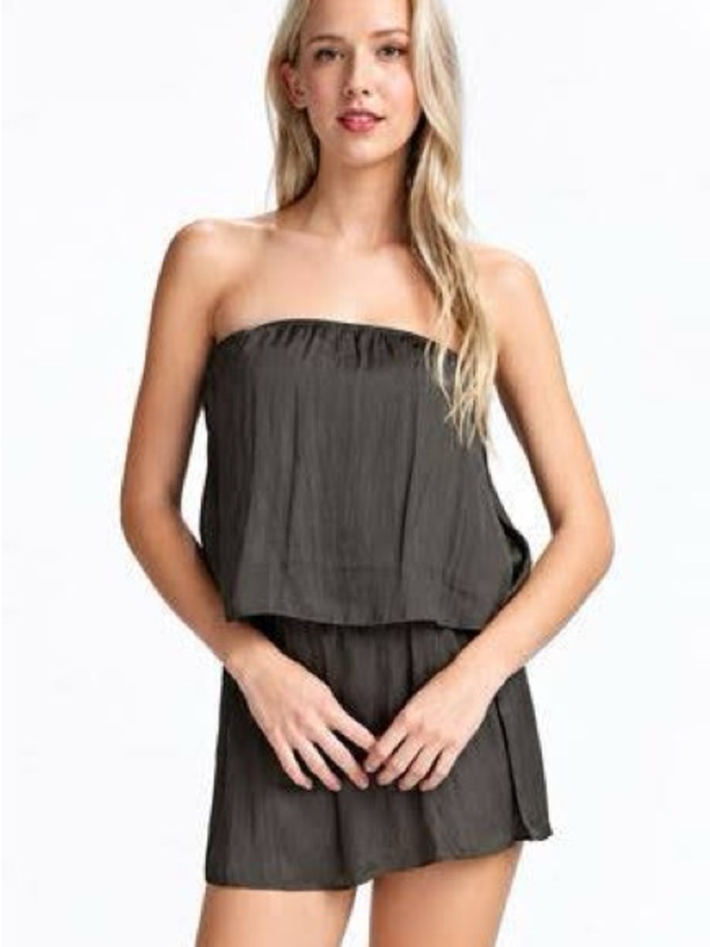 Dainty Hooligan Strapless Romper in Olive Green size S